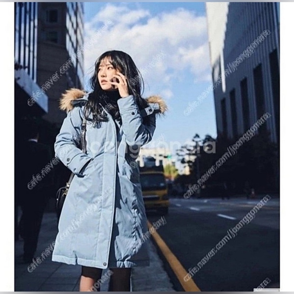 Light Blue Women's Parka Coat with real Fur Hood